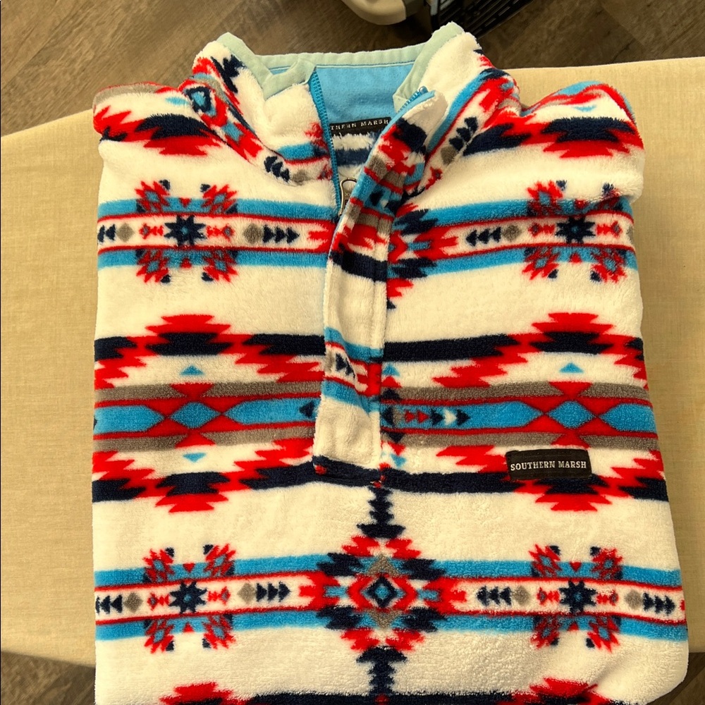 Southern Marsh Men's 1/4 Zip Pullover Fleece - Red, Blue, and White